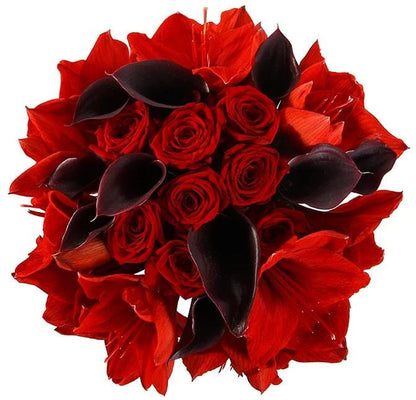 Red Amaryllis and Burgundy Calla Lily Bouquet