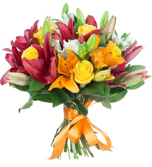 Red and Orange Lily Radiance Bouquet - Florist London