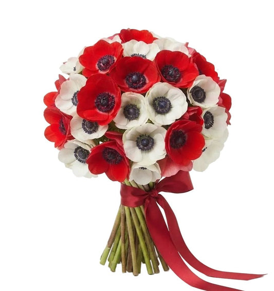 Red and White Anemones Bouquet - Florist London