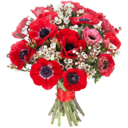 Red Anemone and Vax Flowers Bouquet - Florist London