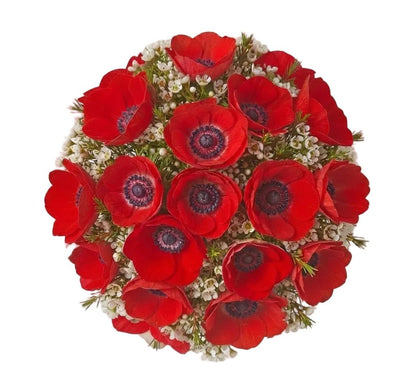 Red Anemone and Wax Flowers Bouquet - Florist London