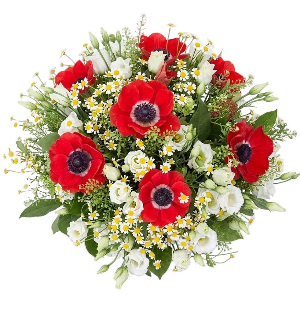 Red Anemone in White Bouquet - Florist London