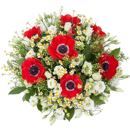 Red Anemone in White Bouquet - Florist London