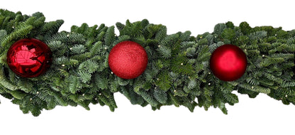 Red Baubles with Lights Fresh Garland - Florist London