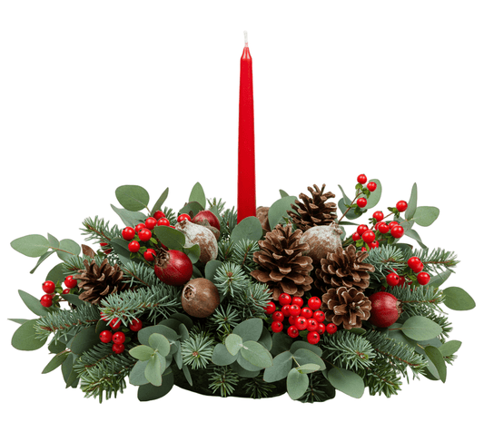Red Berries and Cones Centerpices - Florist London