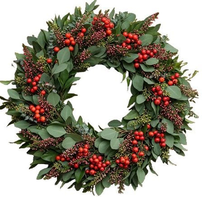 Red Berry and Populus With Berries Door Wreath - Florist London