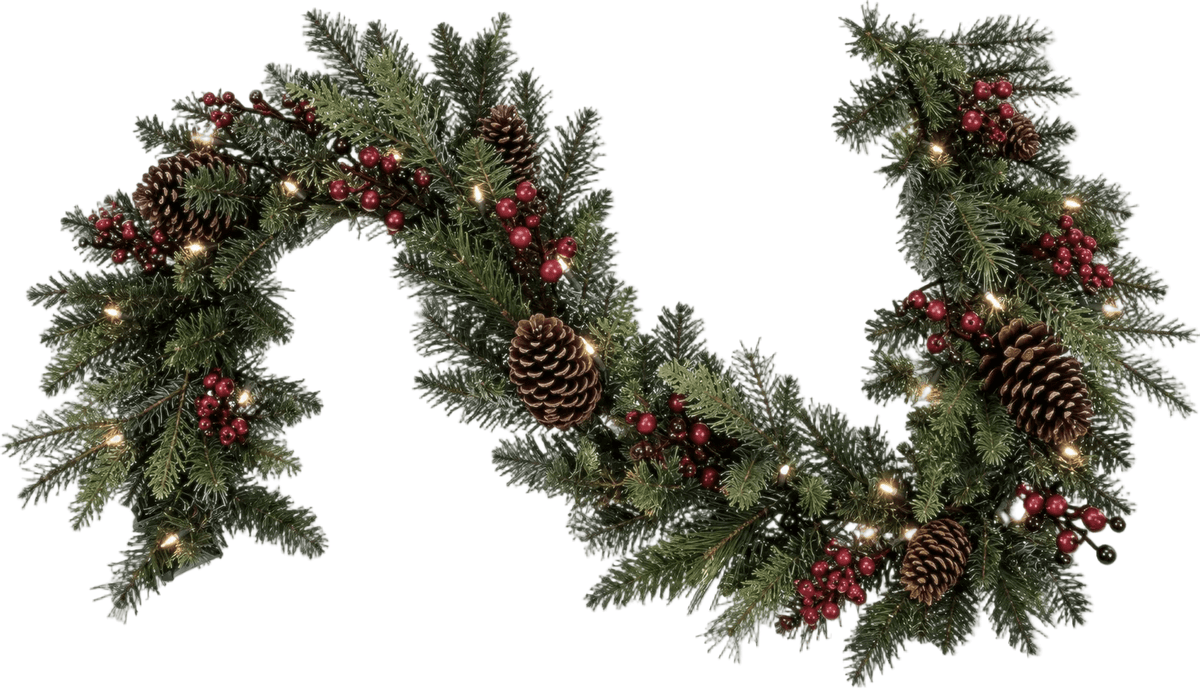 Red Berry Natural Spruce Garland with Lights - Florist London
