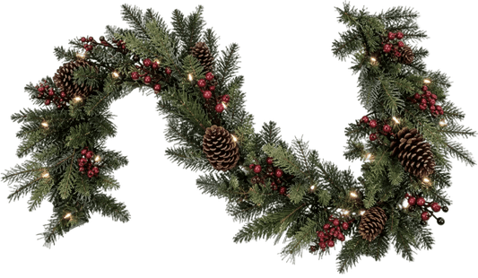 Red Berry Natural Spruce Garland with Lights - Florist London