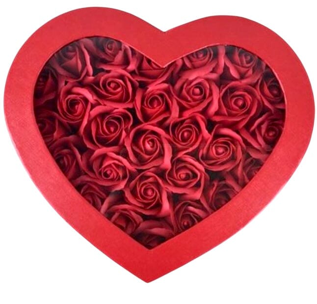Red Heart Shaped Box with Red Scented Artificial Roses - Florist London