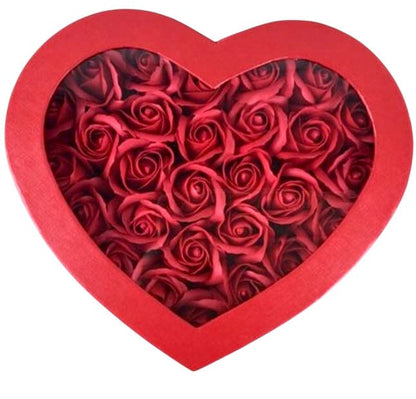 Red Heart Shaped Box with Red Scented Artificial Roses - Florist London