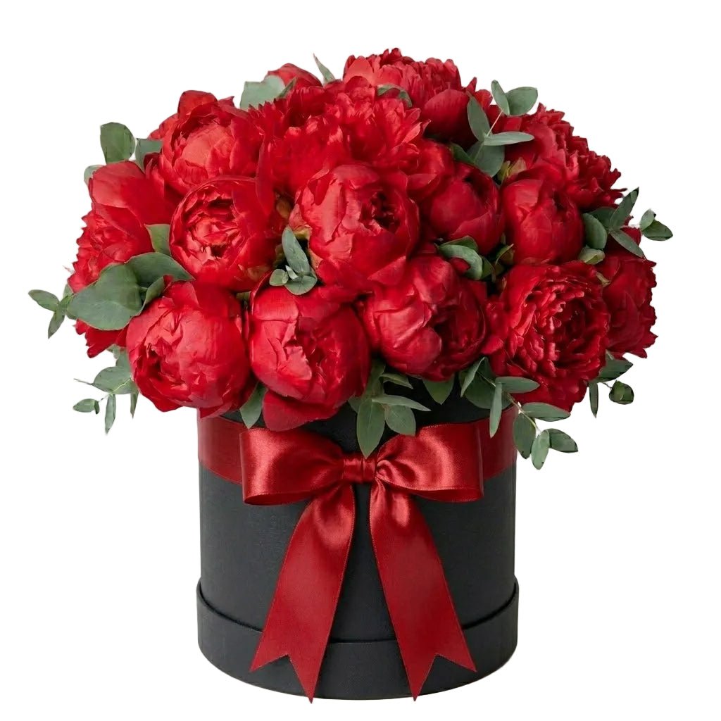 Red Peonies with Eucalyptus Box - Florist London