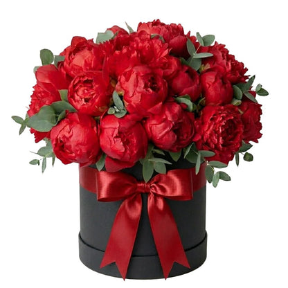 Red Peonies with Eucalyptus Box - Florist London