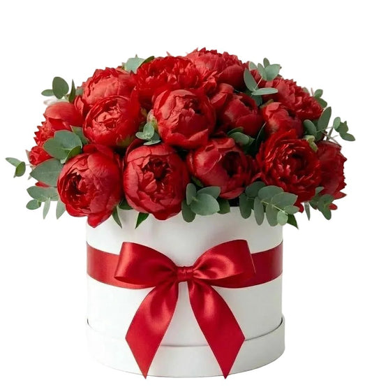 Red Peonies with Eucalyptus Box - Florist London