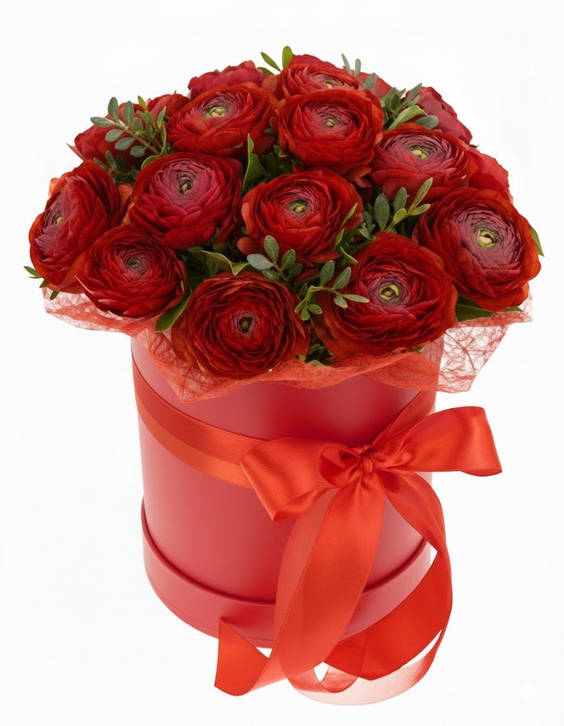 Red Ranunculus with Greenery Box - Florist London