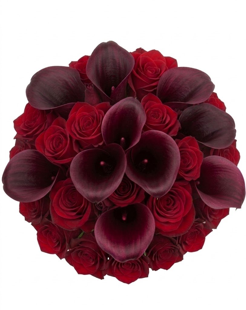 Red Roses and Burgundy Calla Bridal Bouquet - Florist London