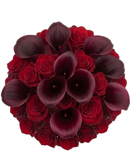 Red Roses and Burgundy Calla Bridal Bouquet - Florist London
