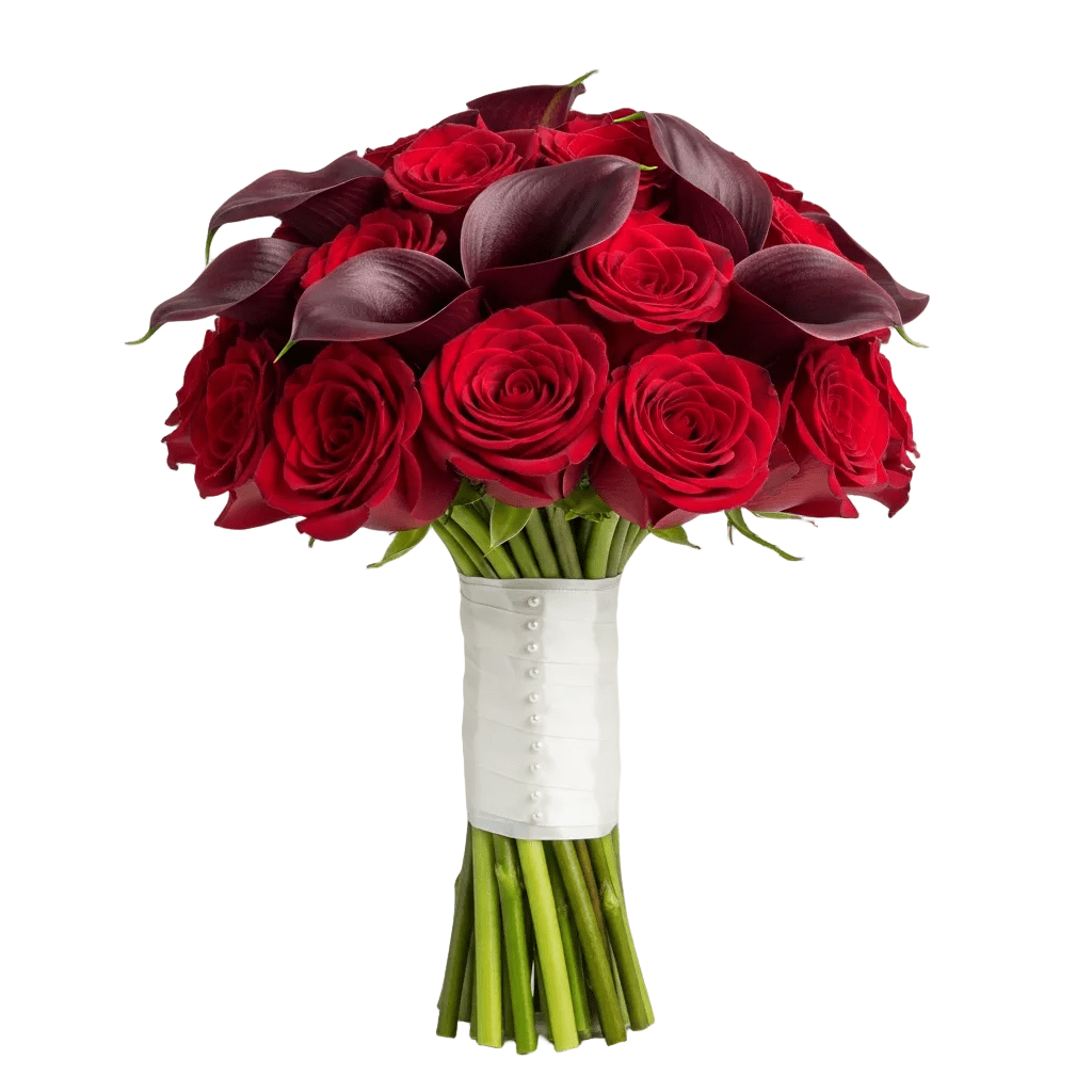 Red Roses and Burgundy Calla Bridal Bouquet - Florist London