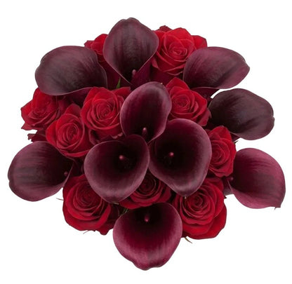 Red Roses and Burgundy Calla Bridal Bouquet - Florist London