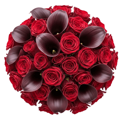 Red Roses and Burgundy Calla Bridal Bouquet - Florist London