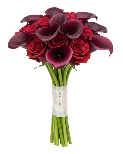 Red Roses and Burgundy Calla Bridal Bouquet