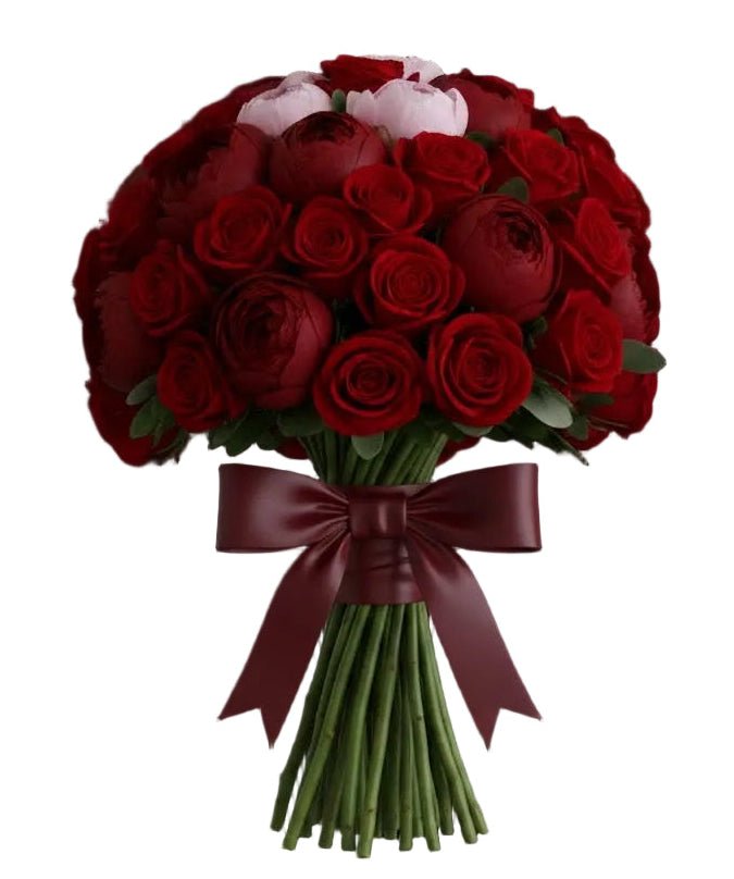 Red Roses and Peonies Sophisticated Glamour Bouquet - Florist London