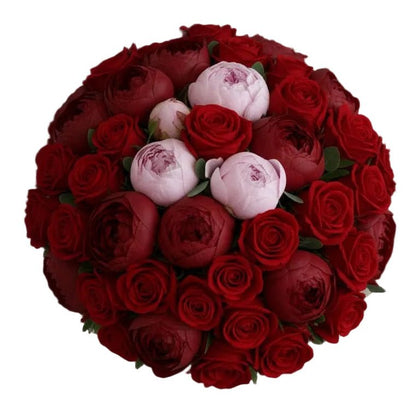 Red Roses and Peonies Sophisticated Glamour Bouquet - Florist London