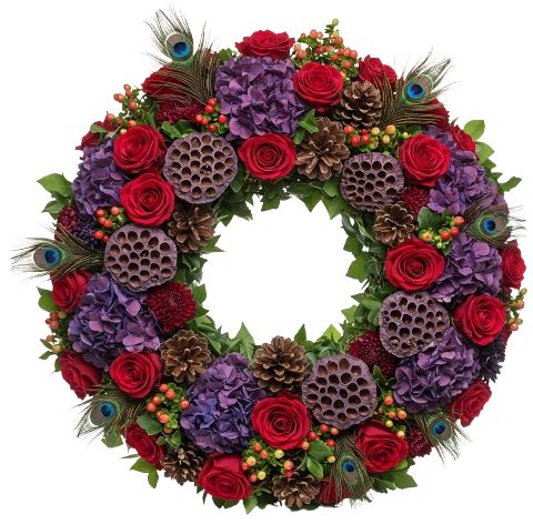 Red Roses and Purple Harvest Bloom Wreath