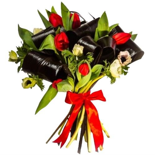 Red Tulips and Anemone Bouquet - Florist London