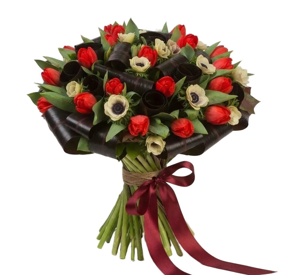 Red Tulips and Anemone Bouquet - Florist London