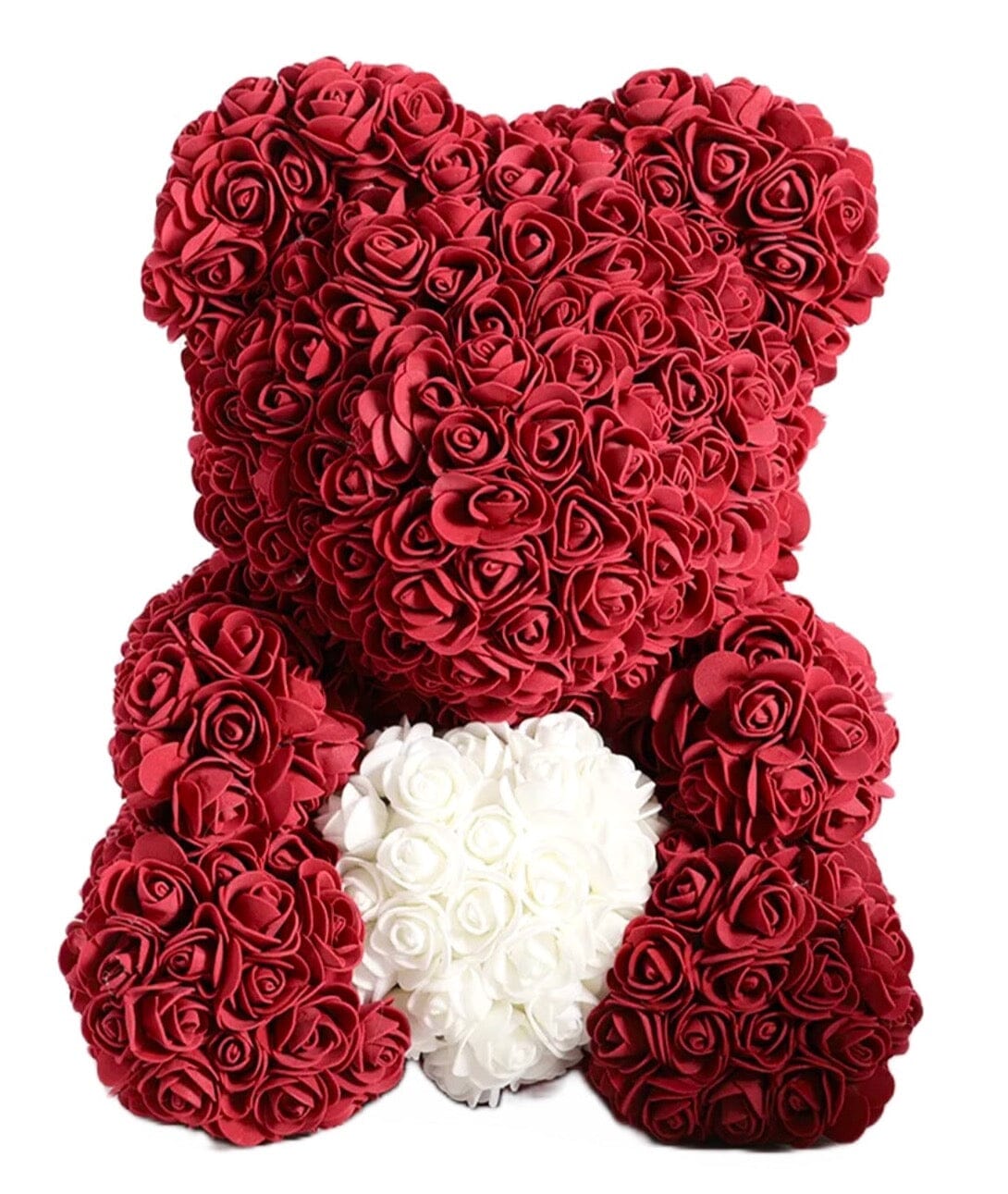 Red Wine Foam Rose Teddy Bear with White Heart - Florist London
