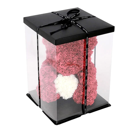Red Wine Foam Rose Teddy Bear with White Heart