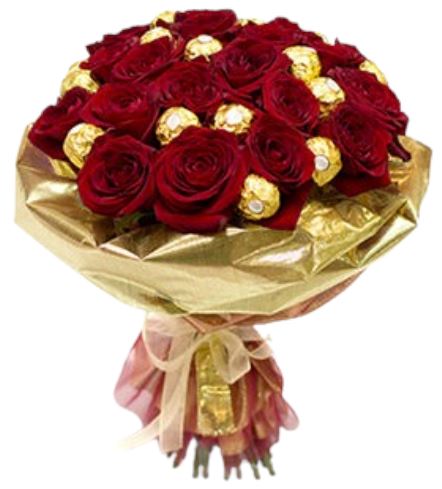Romantic Red Roses and Candy Bouquet - Florist London