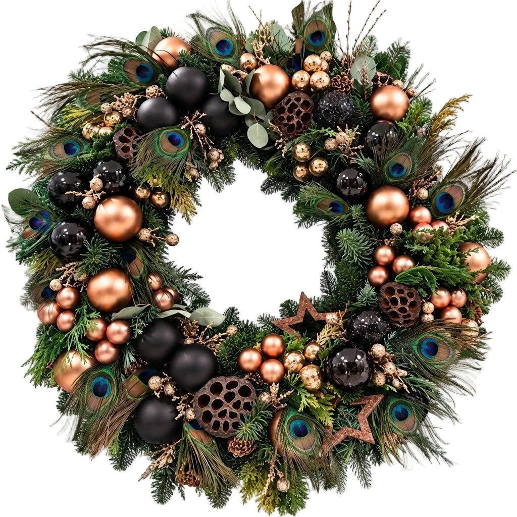 Rose Gold and Black Baubles Festive Wreath - Florist London