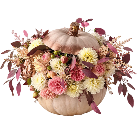 Rose Gold Dhalia Pumpkin Arrangement - Florist London