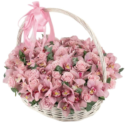 Roses with Cymbidium Basket - Florist London