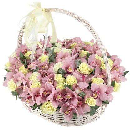 Roses with Cymbidium Basket - Florist London