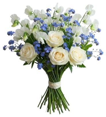 Roses with Sweet Pea Blue and Forget - Me - Not Bouquet - Florist London