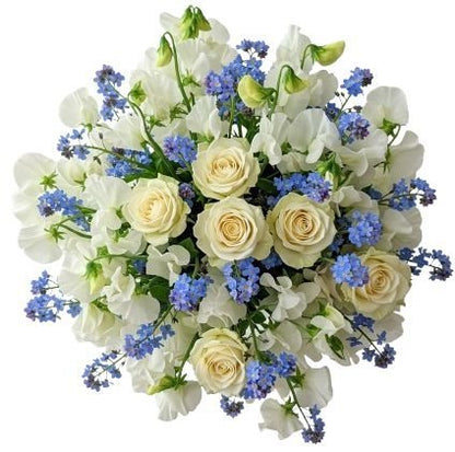 Roses with Sweet Pea Blue and Forget - Me - Not Bouquet - Florist London