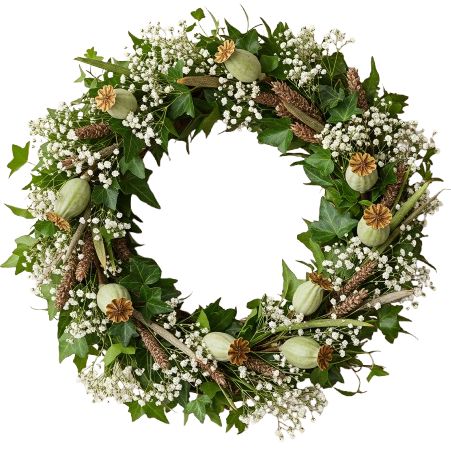 Rustic Gypsophila and Papaver Pods Door Wreath