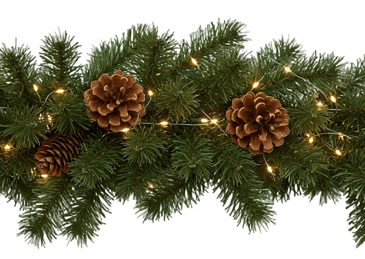 Rustic Spruce Garland with Natural Cones and Warm Lights - Florist London