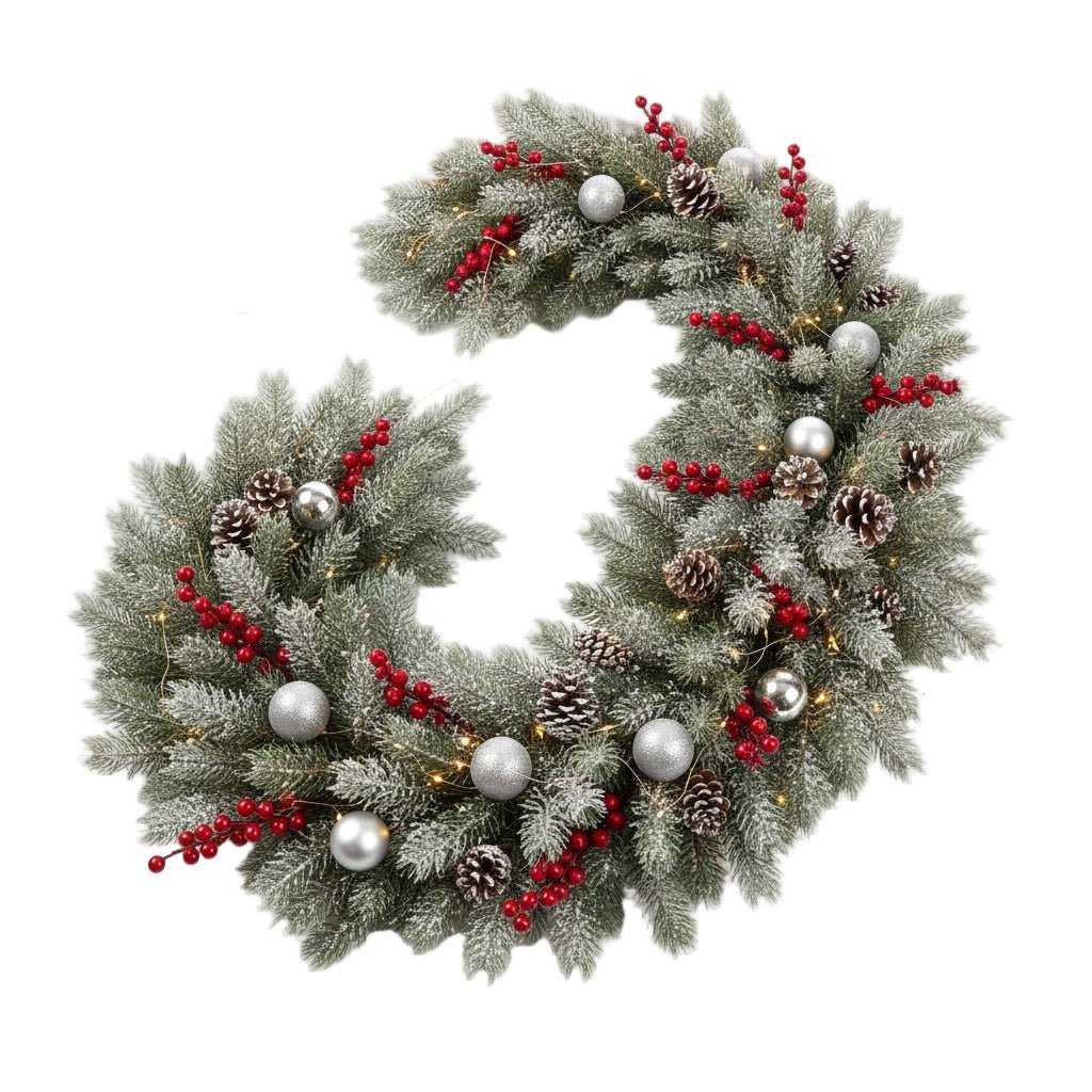 Snowing Silver Christmas Garland with Lights - Florist London