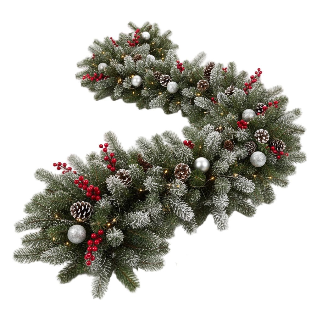 Snowing Silver Christmas Garland with Lights - Florist London