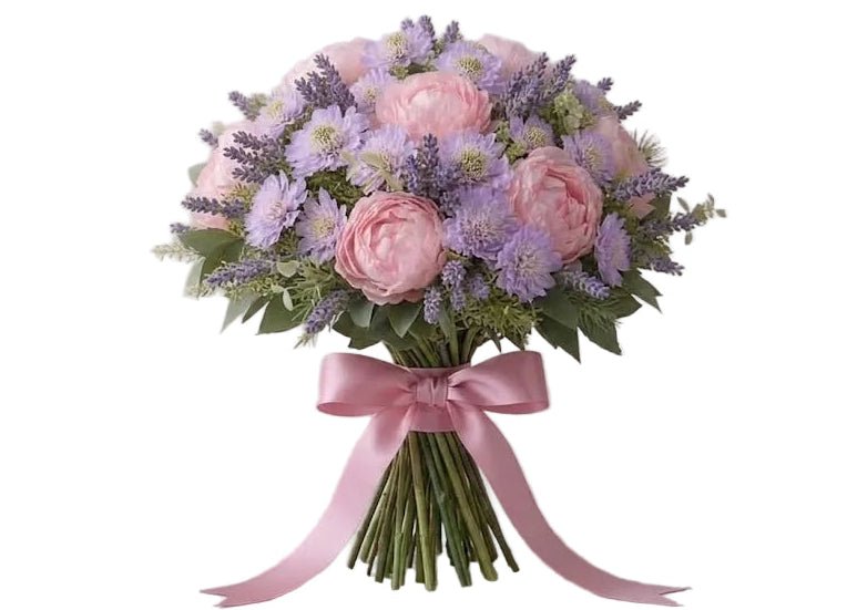 Soft Garden Peonies with Lavender and Scabiosa Bouquet - Florist London