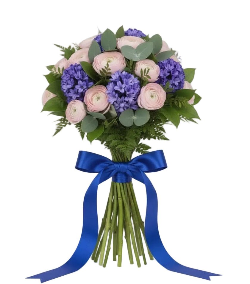 Splendid Pink Ranunculus and Hyacinth with Greenery Bouquet - Florist London