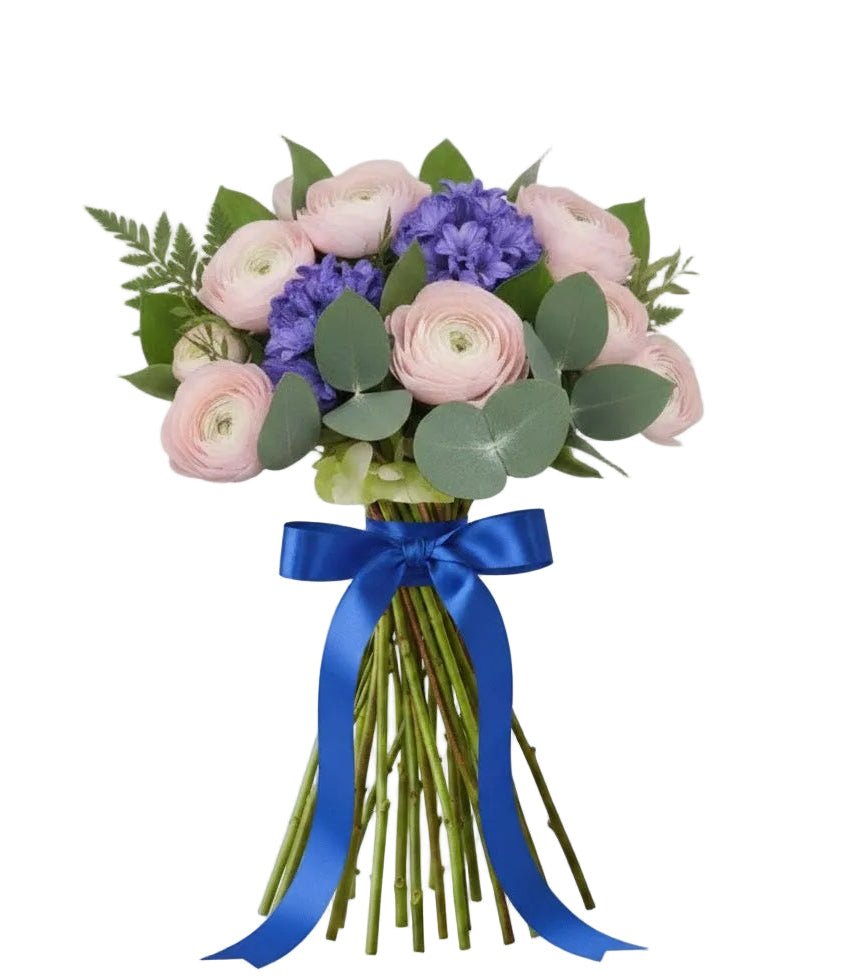 Splendid Pink Ranunculus and Hyacinth with Greenery Bouquet - Florist London