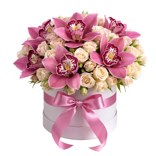 Spray Roses with Cymbidium Box - Florist London
