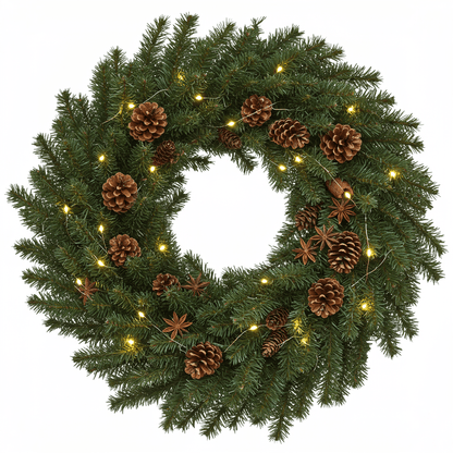 Spruce Wreath with Lights and Cones - Florist London