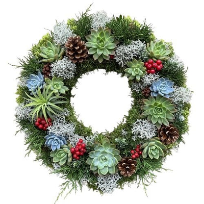 Succulent and Red Berries Door Wreath - Florist London