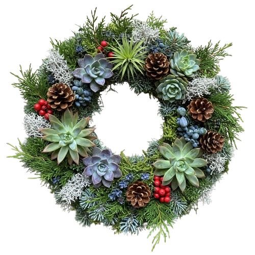 Succulent and Red Berries Door Wreath - Florist London