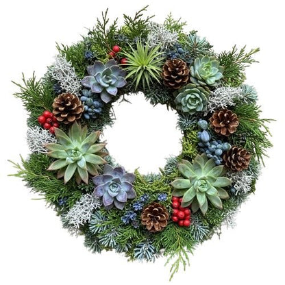 Succulent and Red Berries Door Wreath - Florist London